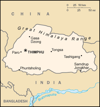 map bhutan